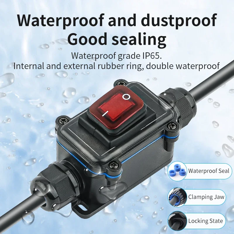 JINH IP68 Waterproof Junction Box CNP721 Miniature Connection Box With LED Button Switch 16A-20A 125V-250V