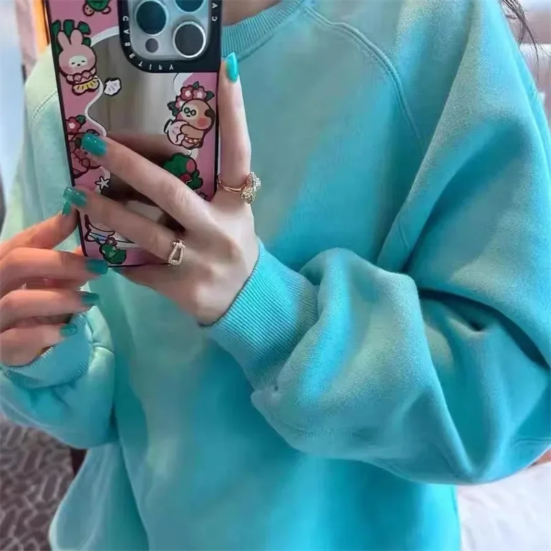 가을 여성 자수 루즈 후드티 봄 여성 라운드넥 스포츠 셔츠 탑 한국 여성 신상 긴팔 스웨트셔츠