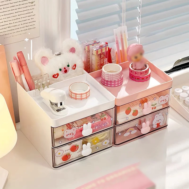 1PC Cartoon Storage Box Stationery Large Capacity Pen Holder Multi-functional Makeup Brush Storage Student Office Supplies image 5