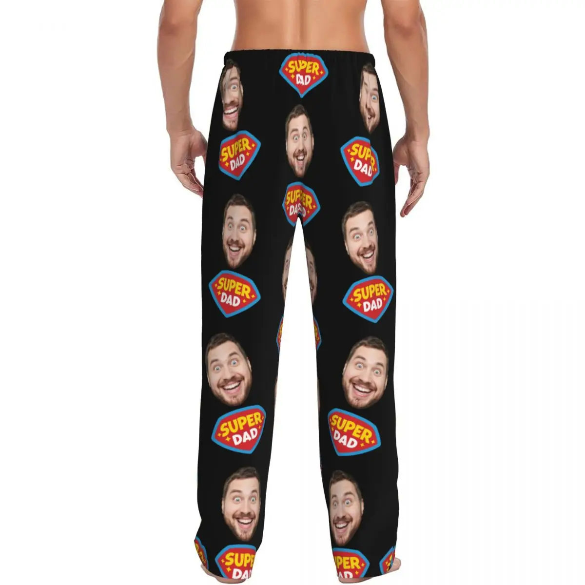 Pantalones de pijama personalizados Super Dad para hombres Diseño de foto de cara personalizada Ropa de dormir con bolsillos