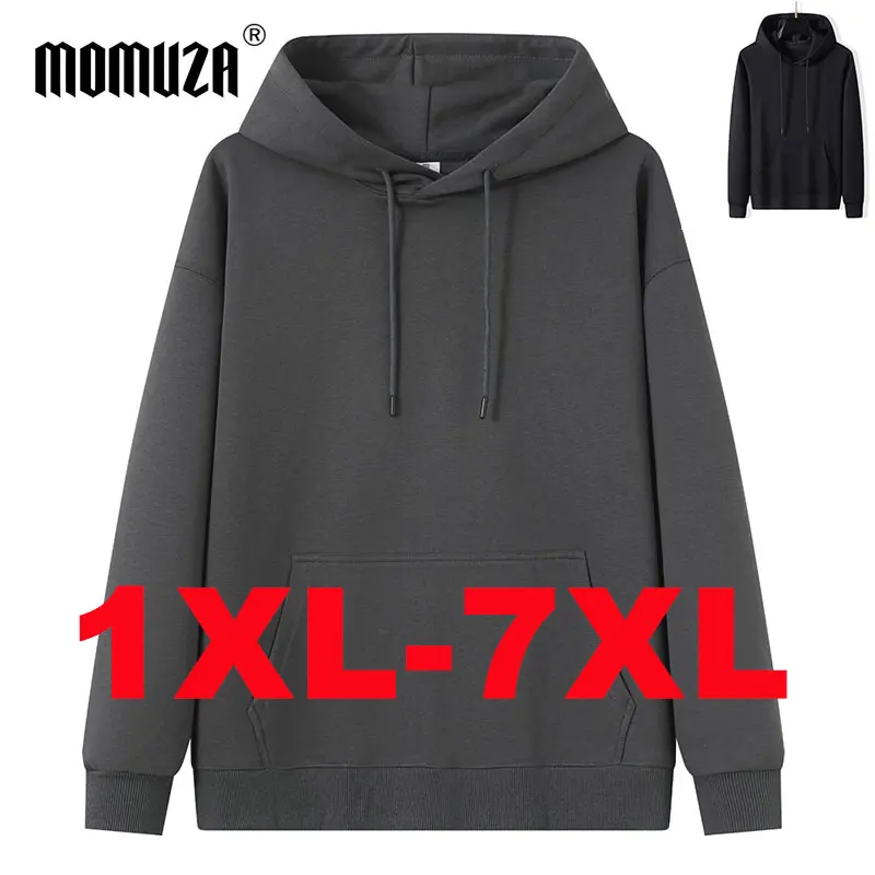 

100% Cotton Hoodies Men's Plus Size 110KG-185KG Pullovers Loose Sweatshirt Comfortable Casual Black Tops Male Clothing 1XL-7XL
