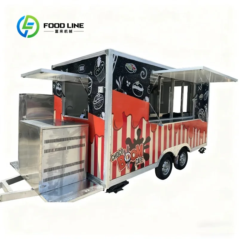 Customized 4-Wheeled Stainless Steel Street Vending Cart for Ice Cream Fast Food Commercial Outdoor Catering