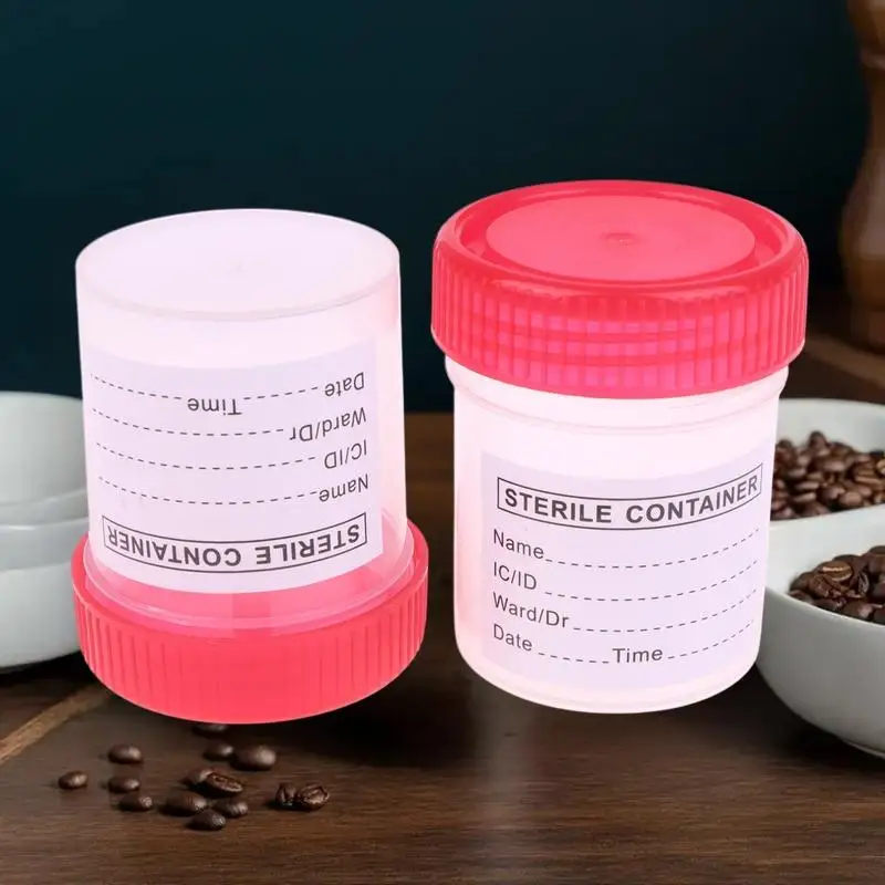 10/50 ชิ้น ถ้วยพลาสติก 60 มล. ภาชนะเก็บปัสสาวะแบบใช้แล้วทิ้ง ถ้วยเก็บตัวอย่าง ขวดเก็บตัวอย่าง พร้อมป้าย