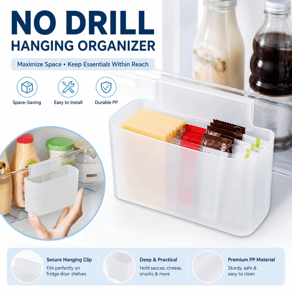 New PP Storage Box Wall Mounted Hanging Refrigerator Side Organizer No Drill Classification Box Hanging Storage Bin