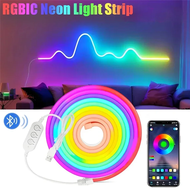 RGBIC Neon Light Strip DIY Shape LED Strip Light Bluetooth APP Control Sound Pickup Light Strip for Holiday Decorations