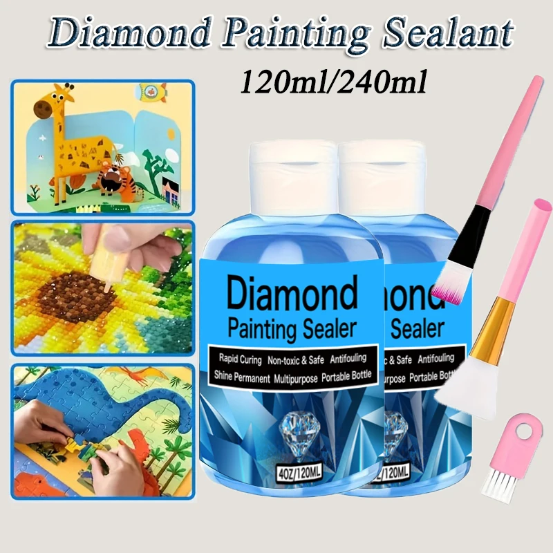 

120/240ml Diamond Art Painting Sealant Kits With 1/3pcs Brushes Puzzle Diamond Painting Permanent Hold & Shine Effect Adhesives