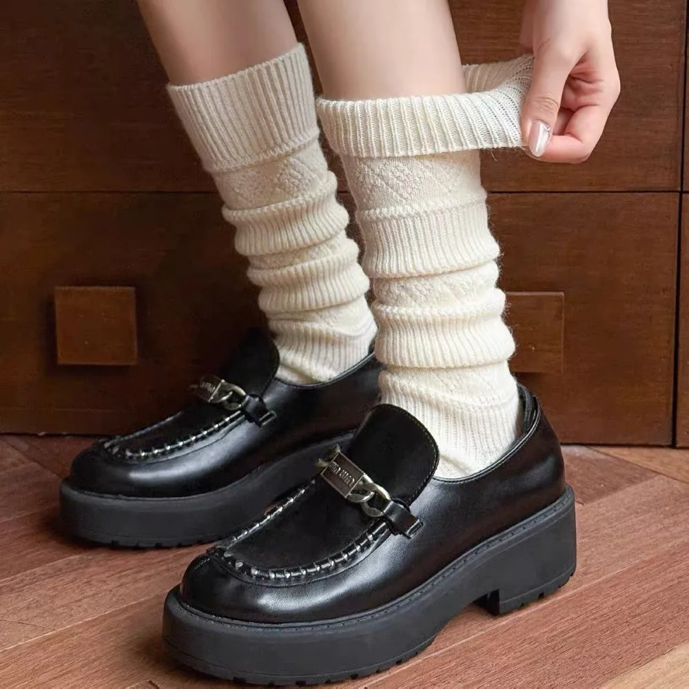 

Casual Solid Color Y2K Lolita Socks Thicken Breathable Knitted Leg Warmers Winter Warm Knee High Boot Stockings