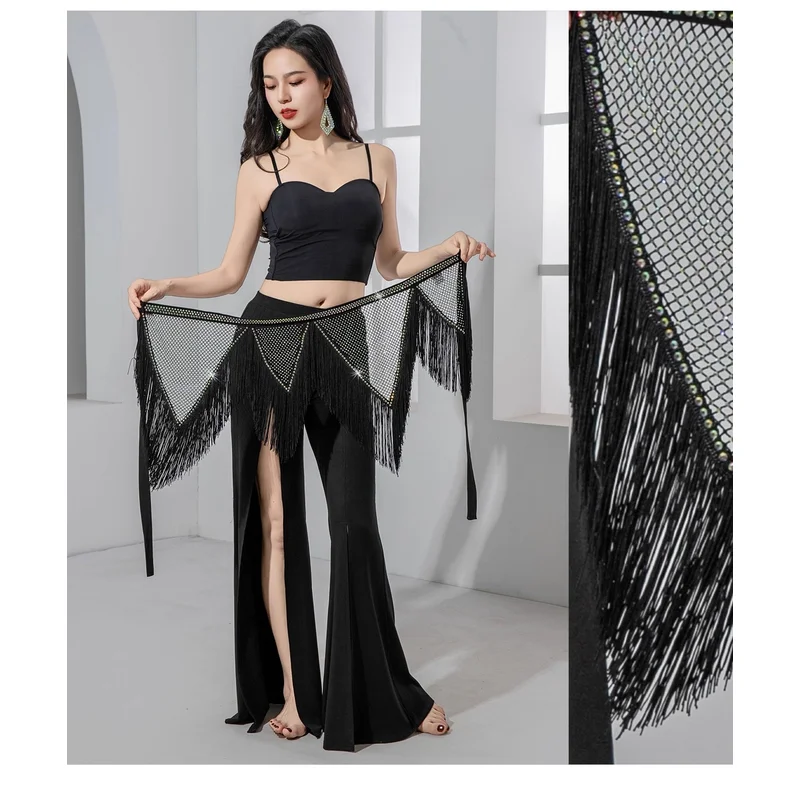 2025 buikdans heupsjaal, licht luxe visnet met strass steentjes, V-vormige golftailleketting, oosterse dansoefenaccessoire