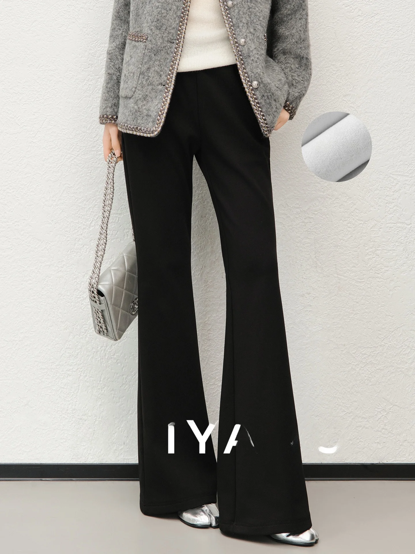 

Meiyang Ginger Two Fce Lined Micro Flared Pants Elastic Warm Hong Kong Sle High Waist Nylon Casual Trousers for Women