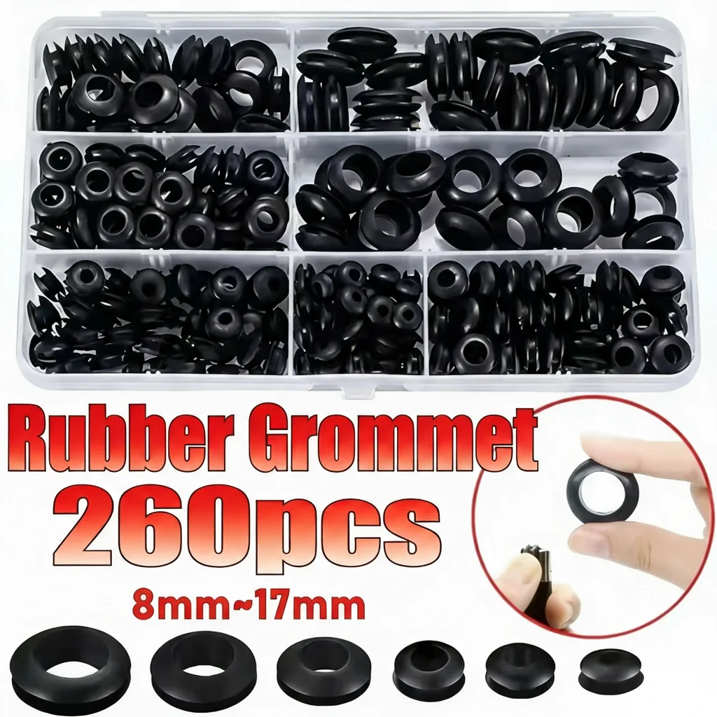 

Набор резиновых втулок для электропроводки, уплотнительных колец и прокладок для отверстий в панелях, для проводов и кабелей 8-17 мм, O-образные кольца