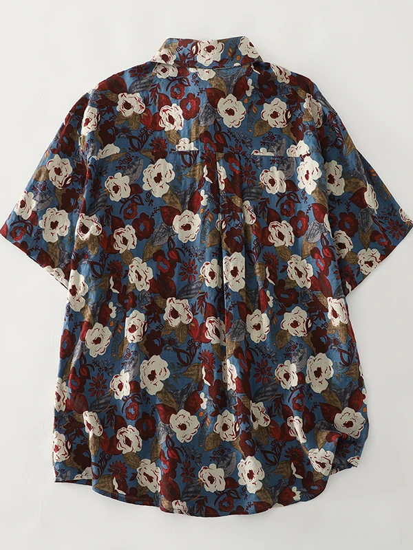 Hong kong sle floral irt feminino verão novo design solto casual retro impressão topo na moda ort sve colarinho tecido fino