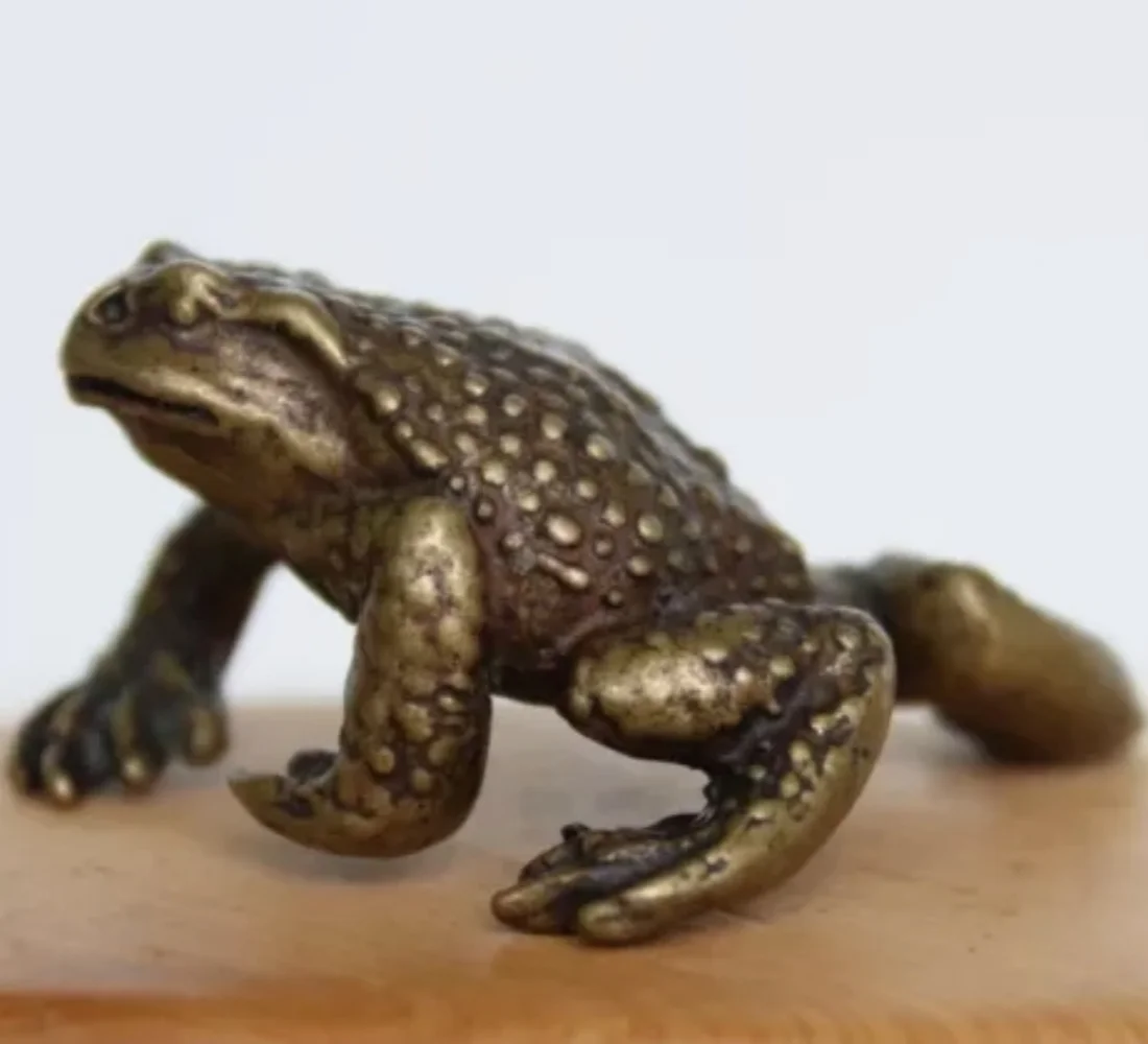 China Copper Bronze Handmade Feng Shui Wealth Frog Golden Toad Small Statue WM22