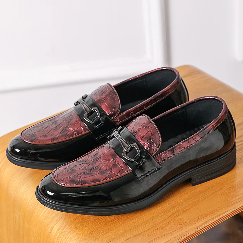 Classic Men Loafers Black Red British Style Color Blocking Set Fashionable Business Shoes Social Shoes Sizes 38-46 Men Shoes