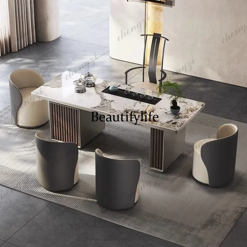 A139 Light luxury rock slab tea table and chair combination modern simple multi-functional balcony office integrated