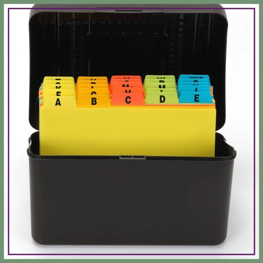 

H4D Index Card Holder 3x5 Inches with 25 Plastic Dividers, Black
