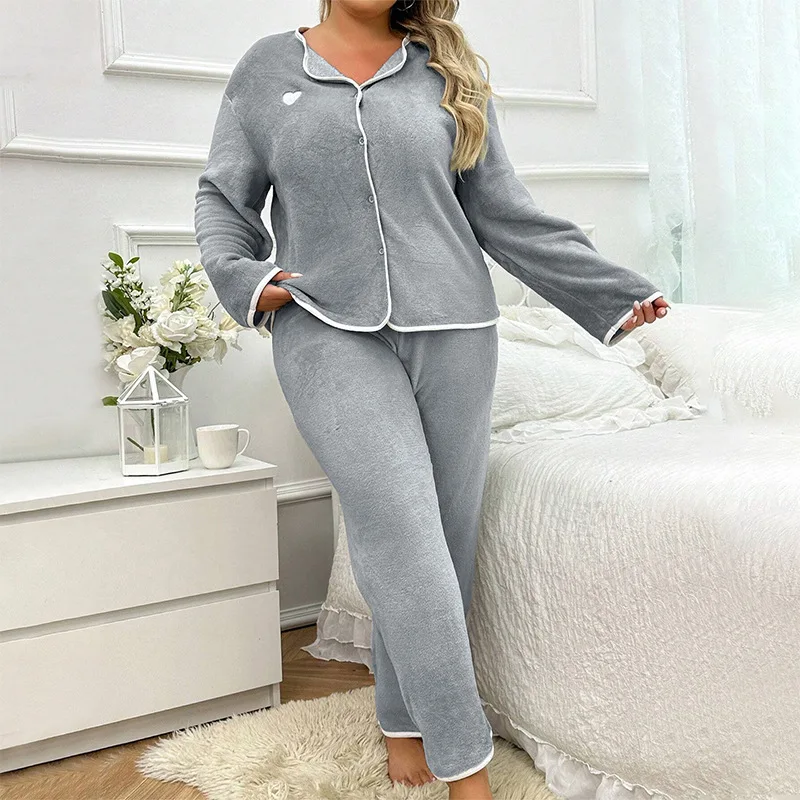 

5XL Plus Size Autumn Winter Flannel Cardigan Pajamas Loungewear Solid Casual Home Clothes Lightweight Comfortable Sleepwear