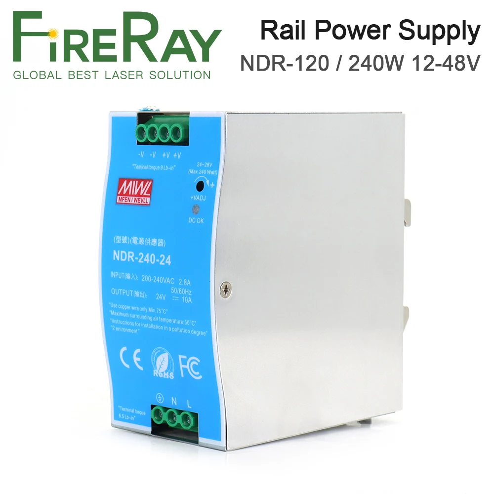 FireRay Original MeanWell NDR Series 120W 240W Rail Switch Power Supply NDR-125 12V 24V 48V