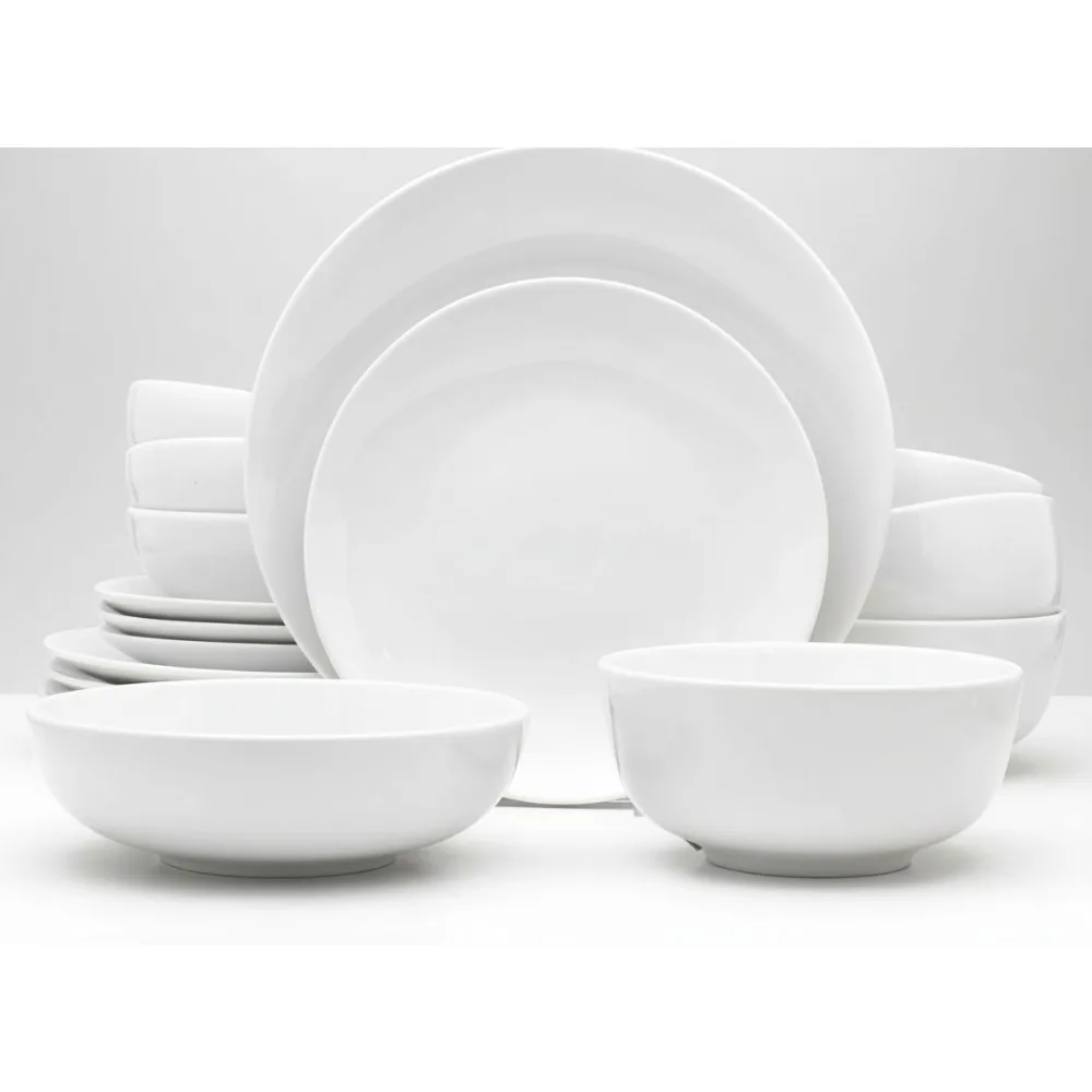 

16-Piece Porcelain Dinnerware Set for 4, Classic White Dishwasher Safe Microwave Oven Safe, Modern Kitchen Essentials