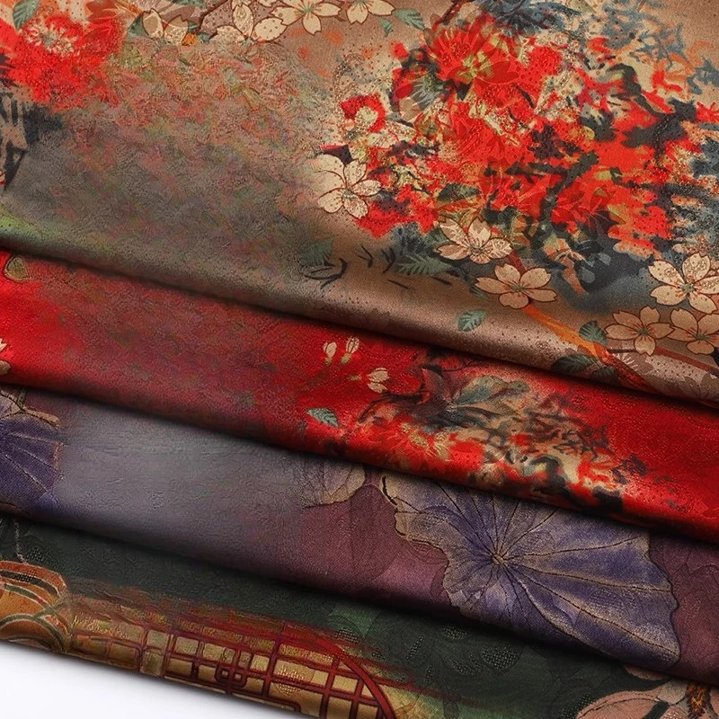 Imitation Silk Cloud Gauze High-end Fabric Soft Chinese-style Cotton Silk Printed Fabric DIY Cheongsam Dress Hanfu Clothing