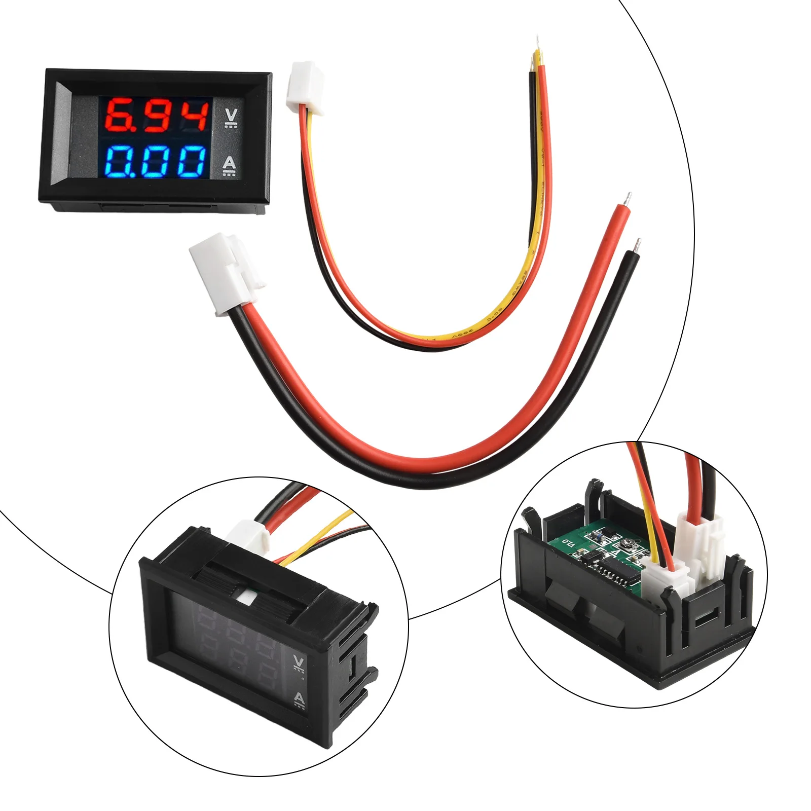 Voltmeter Ammeter Power Meter W/Connecting Line Voltage Amps 3 Digit DC 100V 10A Digital Accessories Replacement