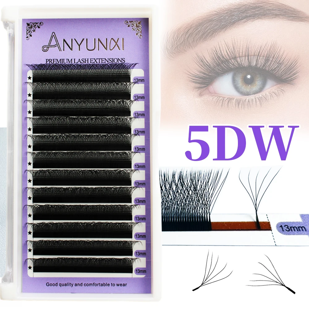 ANYUNXI W Shape Bloom 2D/3D/4D/5D/6D C/D Curl 0.07mm Automatic Flowering Premade Volume Fans YY Eyelash Extensions Natural Soft