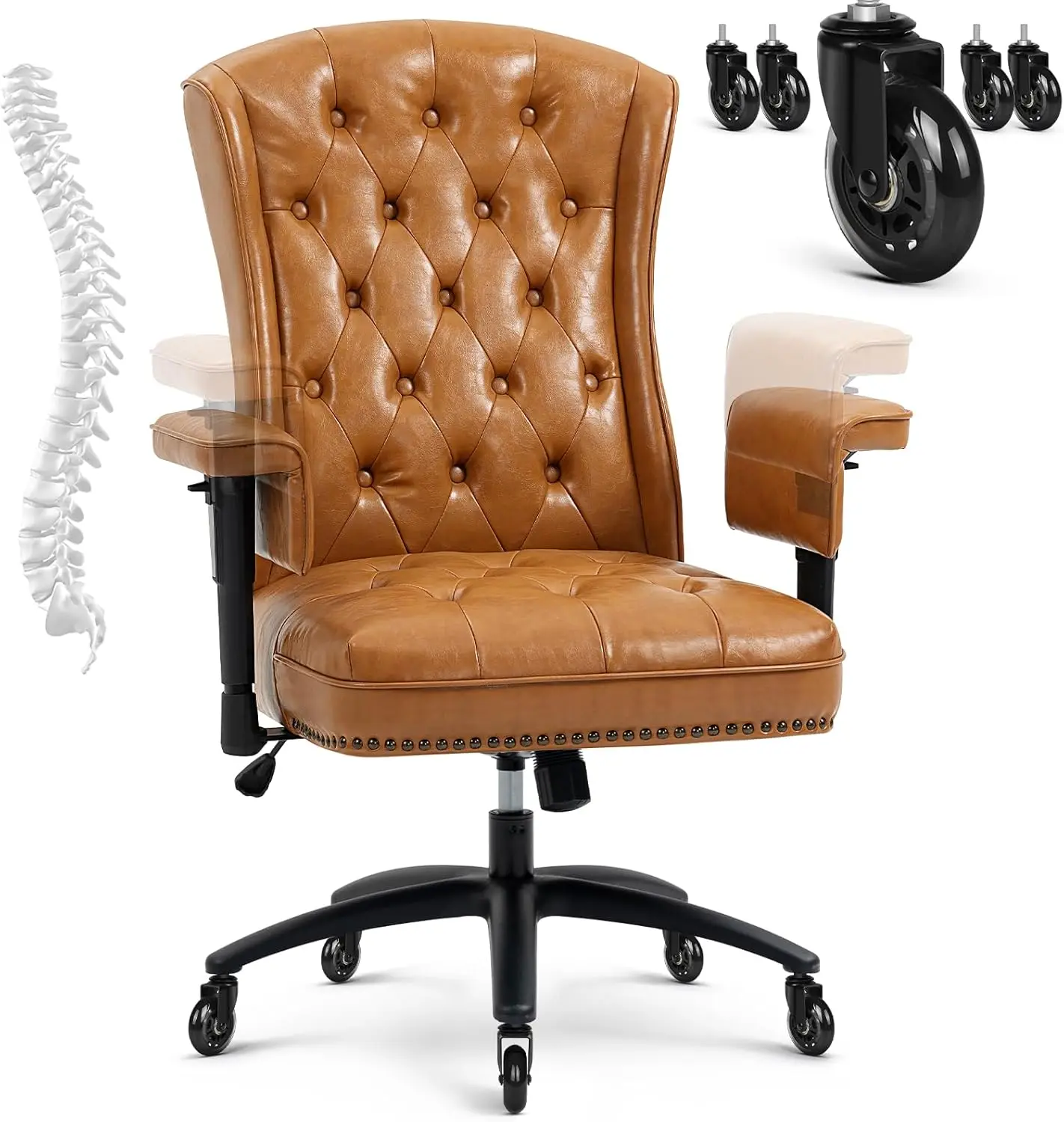 YAMASORO-Cadeira Ergonômica de Escritório Executivo com Altura Ajustável, Home Desk Chairs, Faux Leather Swivel, Work Chair