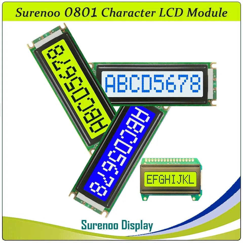 Surenoo 801 0801 8X1 Character LCD Module Display Screen LCM LED Backlight AIP31066 SPLC780D KS0066 HD44780