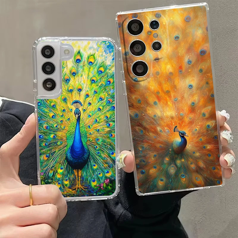 Transparent Cover for Samsung Galaxy S26 S25 S24 S23 S22 S20 S21 FE Ultra S25 Edge Plus 5G Phone Case Present Beautiful Peacock