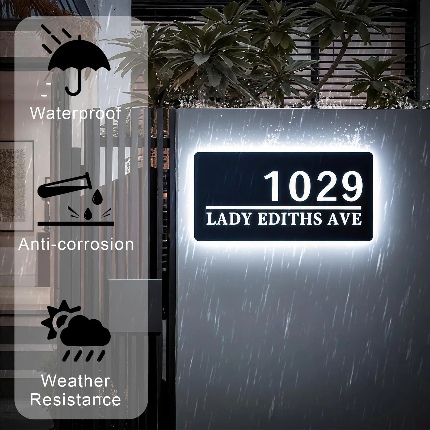 Moderno iluminado retroiluminado números de casa sinal personalizado led placa de endereço iluminado com acabamento de metal retroiluminado apartamentos escritórios sinal