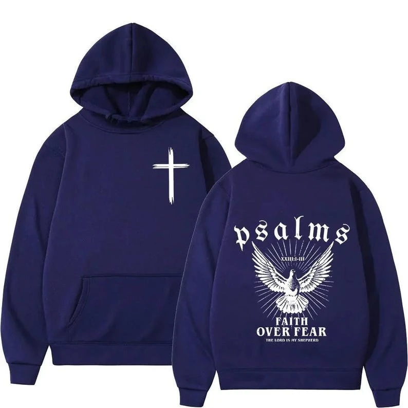 Christian Jesus Faith Over Fear Bible Verse Sweatshirt Men’s Faith Matching Hoodies Long Sleeve Thermal Hoodie Autumn and Winter