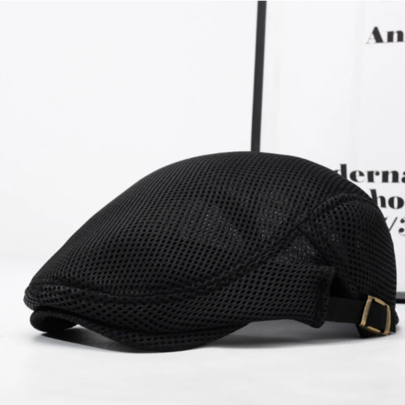Gorras de malla para hombre, gorros de pintor británicos, boinas ventiladas para primavera y verano, gorra plana ajustable, boinas de hip hop