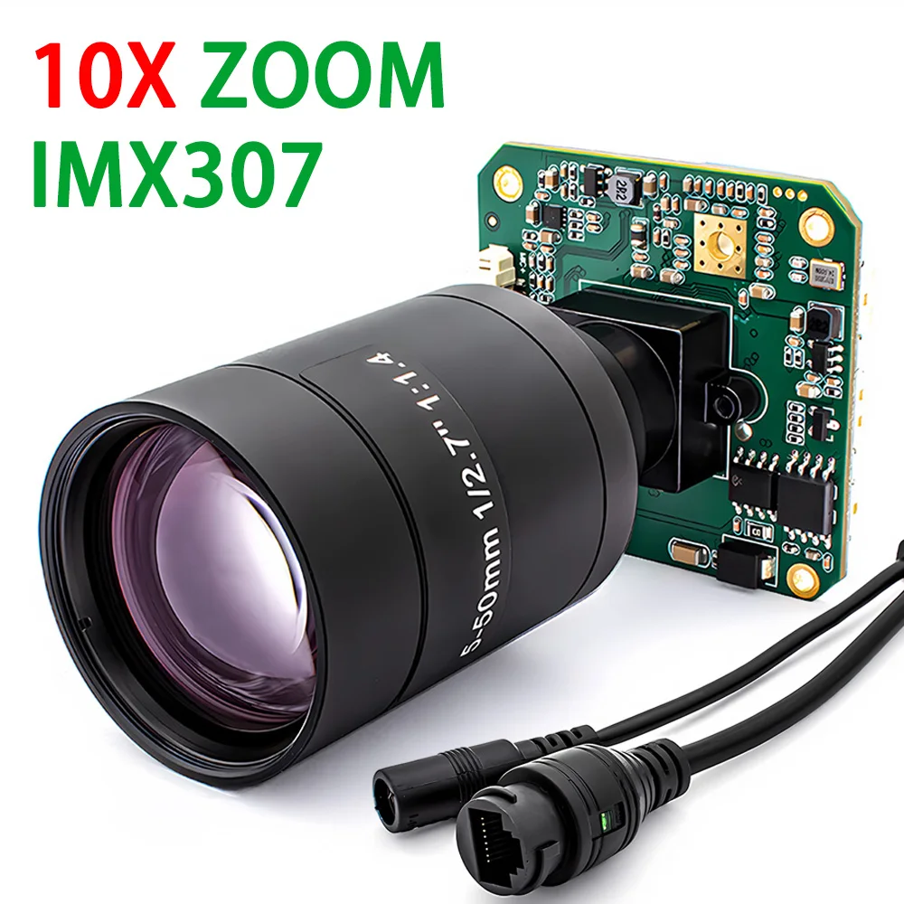 

10X Zoom IP Camera Module IMX307 CMOS 1080P 60FPS Webcam Board 5-50mm Varifocal Lens Support RTSP Onvif H.265 HD Security Camera