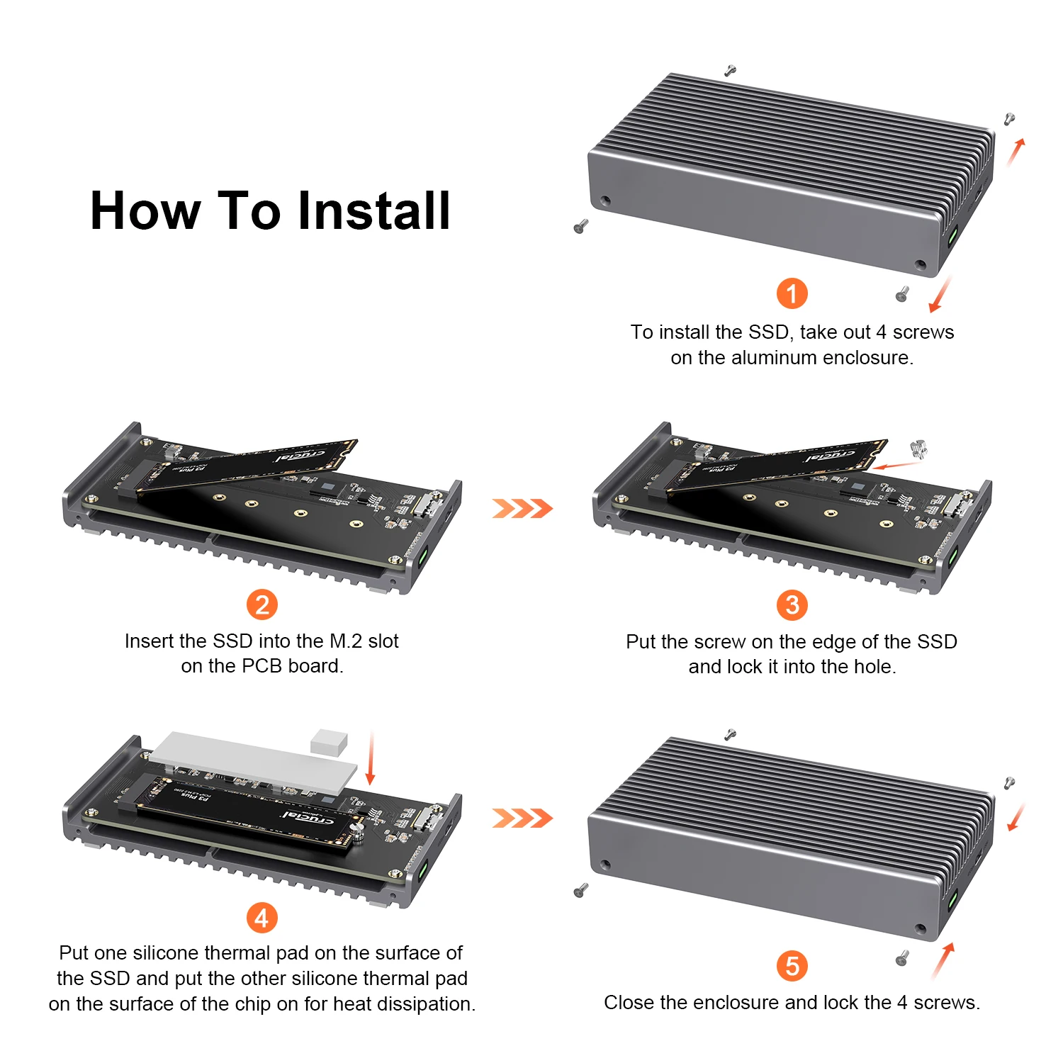 Imagem -06 - Gabinete Ssd Qwiizlab Usb4 M.2 Nvme sem Ventoinha 40 Gbps tipo c Pcie Gen Uasp Cabe no Tamanho 2280 2260 2242 2230 mm Suporta Teclas m Key b e m Caixa de Alumínio Resistente Cinza