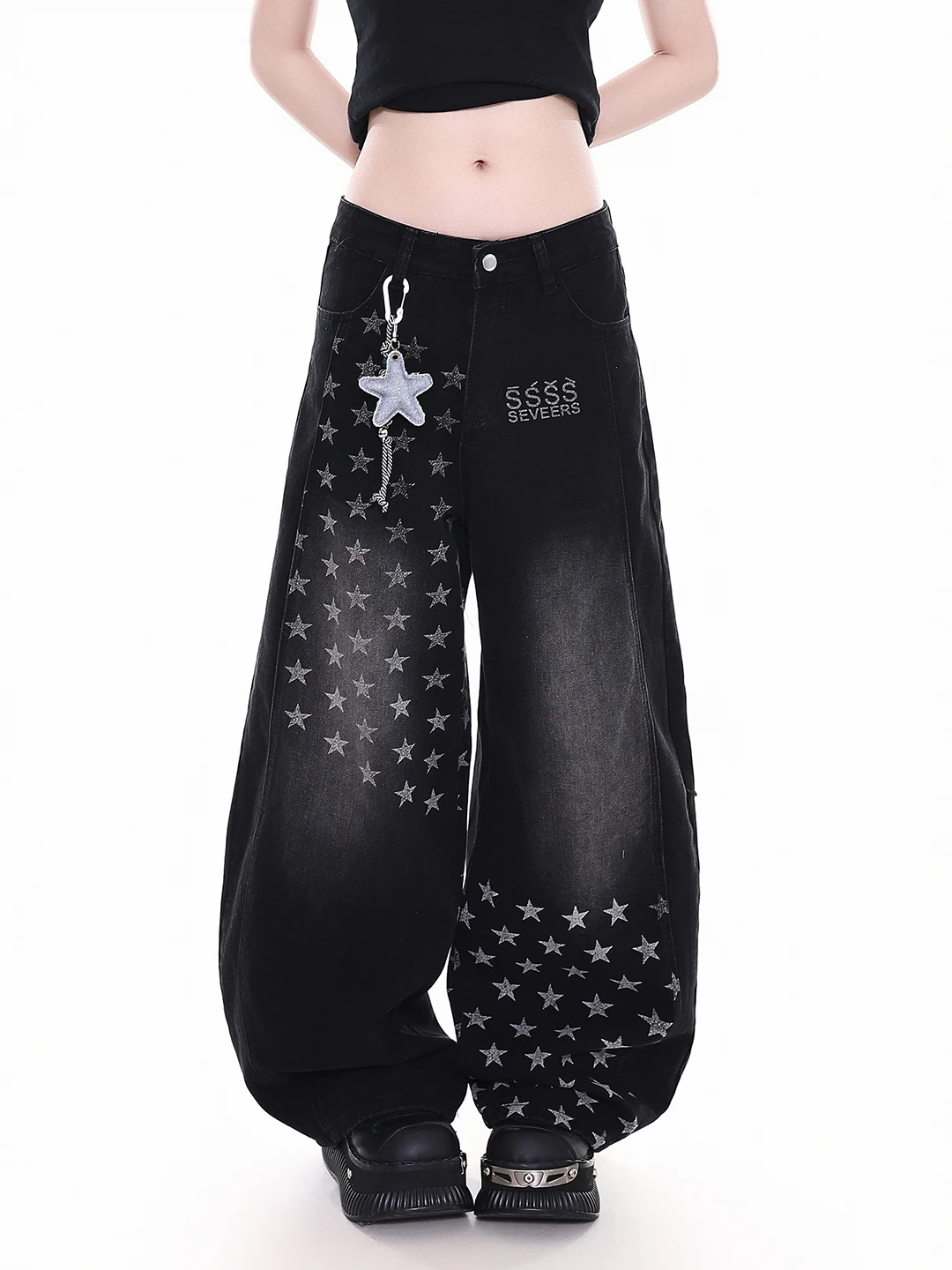 

Retro Star Pattern Jeans Women's Loose Wide Leg Pants Casual Slimming Denim Jeans Spring Season Ladies Comfortable Fit Jeans