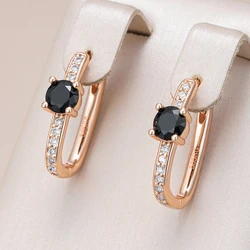 Kinel Sparkling Black Natural Hoop Earrings for Women Fashion 585 Rose Gold Color Vintage Wedding Party Fine Daily Jewelry