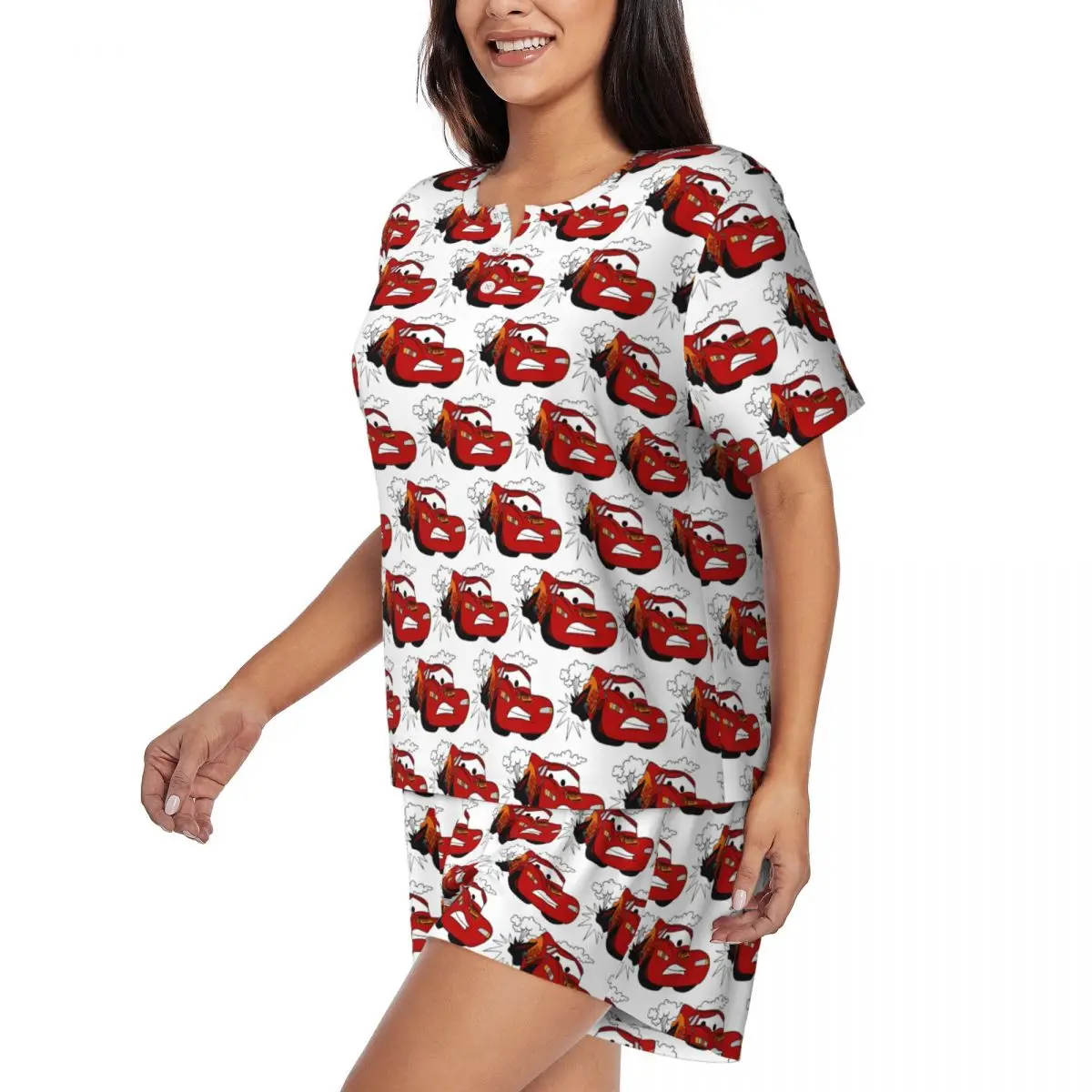 Custom Lightning Mcqueen Cartoon Cars Pajama Sets Womens 2 Piece Short Sleeve Pjs Shorts Sleepwear