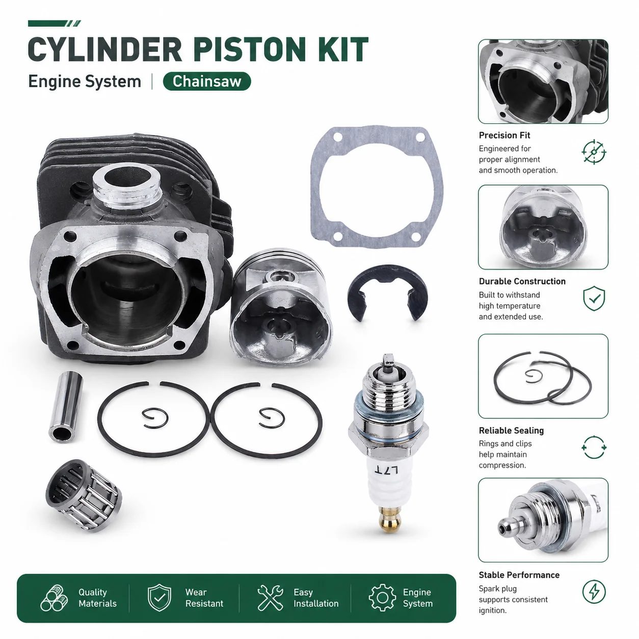 50mm Cylinder Piston Repair Kit Fit Husqvarna 362 365 371 372 362XP 372XP Chainsaw Engine Replaces 503939372 with Spark Plug