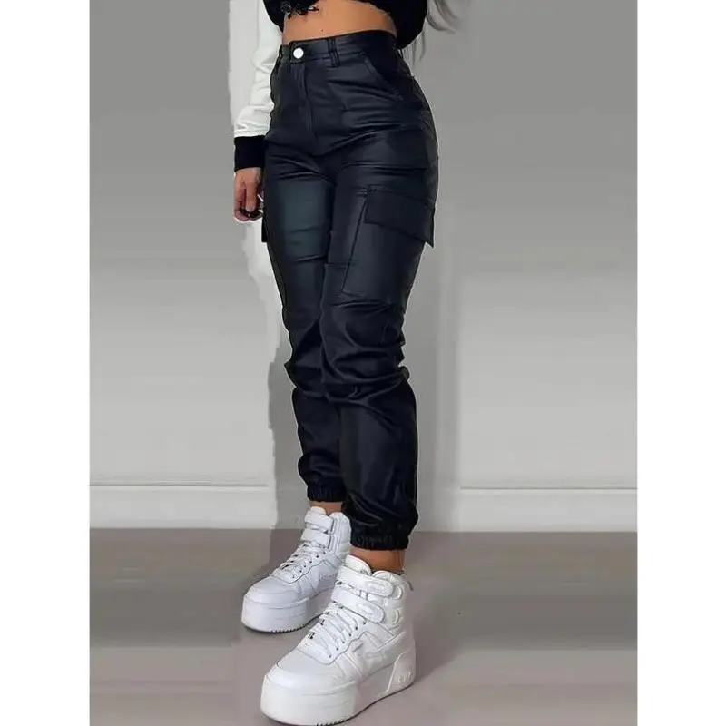 

ex Casual Pants Button ket Pure Color Men's Women's Straight Leg PVC Fabric Neutral Sle Winter Collection