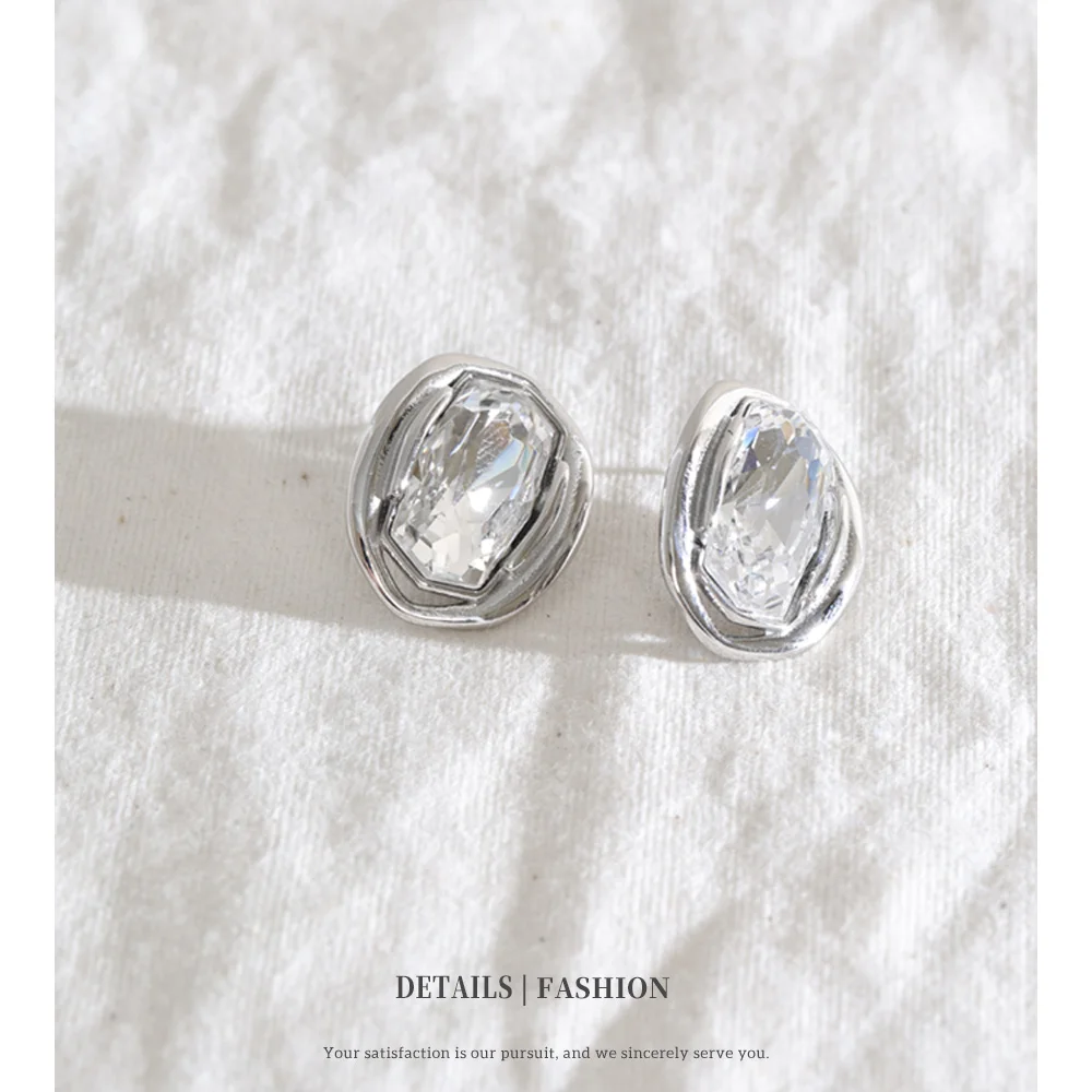 NiNice Colorful Shiny Rectangle Zircon Oval Stud Earrings High Quality Stainless Steel Daily Jewelry Banquet Party Accessories