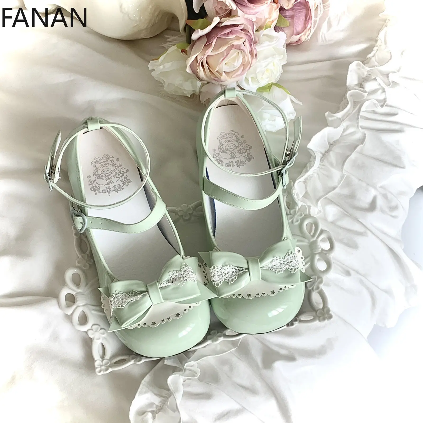 

Lolita Women's Shoes Kawaii Mid-Heel Bow Cute Lace Pink Platform High School Flats Pumps Dress Single Shoes Japanese