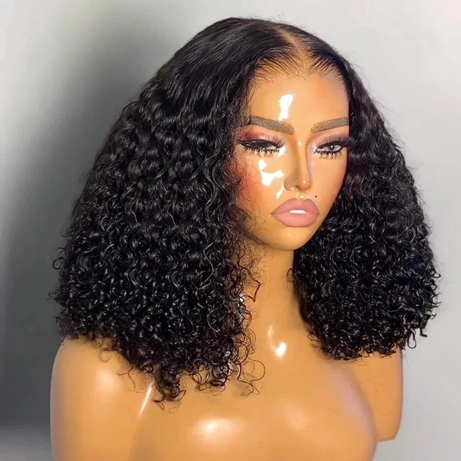 250% HD Curly Bob Wigs Ready To Wear Deep Wave 13x6 Lace Front Human Hair Wigs Transparent 13x4 Lace Frontal Wig