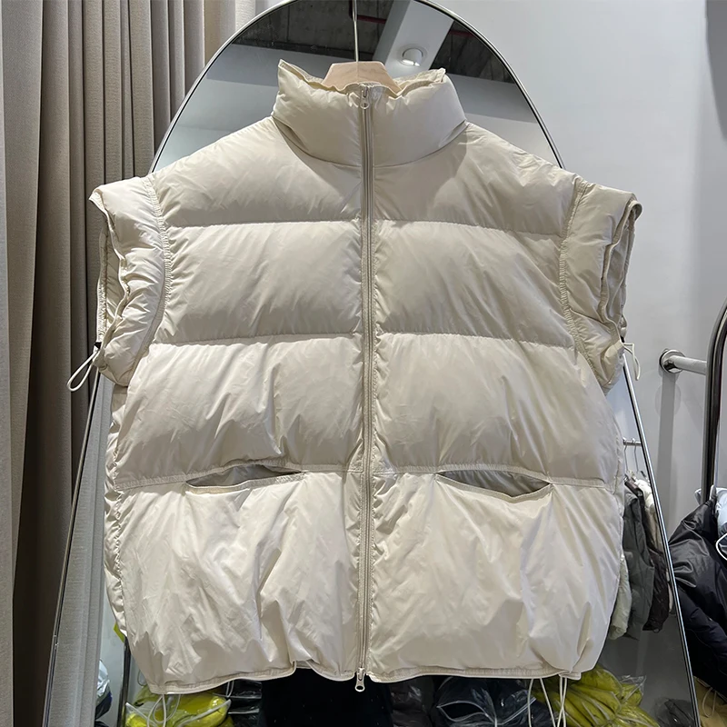 2025 Nieuwe Dikke 90% Witte Eendendons Puffer Jas Winter Vrouwen Stand Kraag Rits Parka Vrouwen Mouwloze Jas winter Uitloper