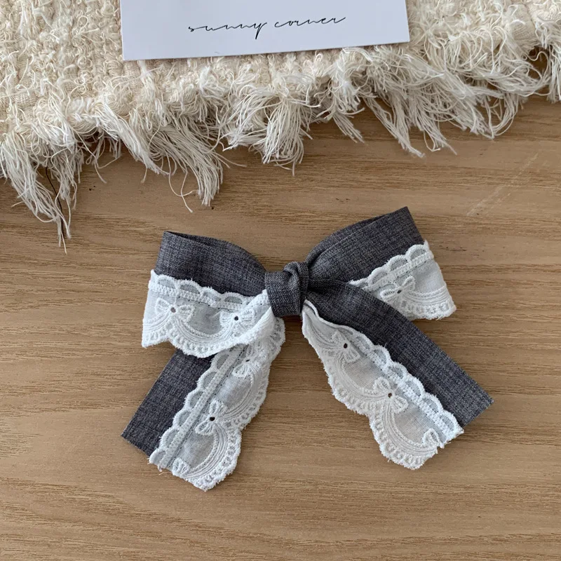 1 textured gray with bow hair clip girl lace splice streamer half tied hair duck beak clip hair accessory