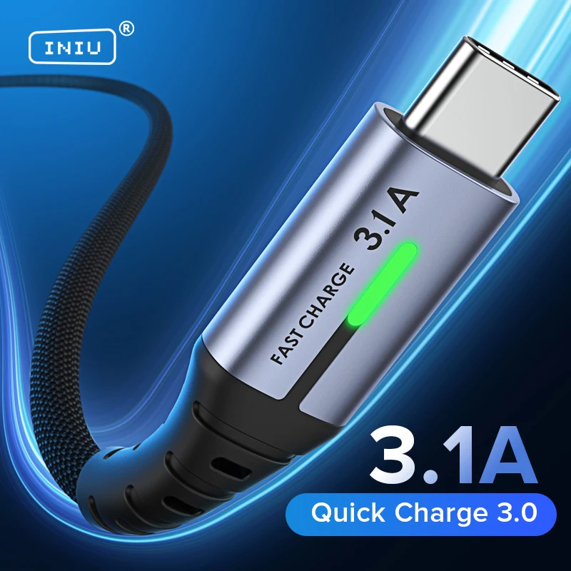 مُوصى به بشدة: كابل USB Type-C 3.1A بقيادة LED من INIU لشحن سريع وسريع للهاتف