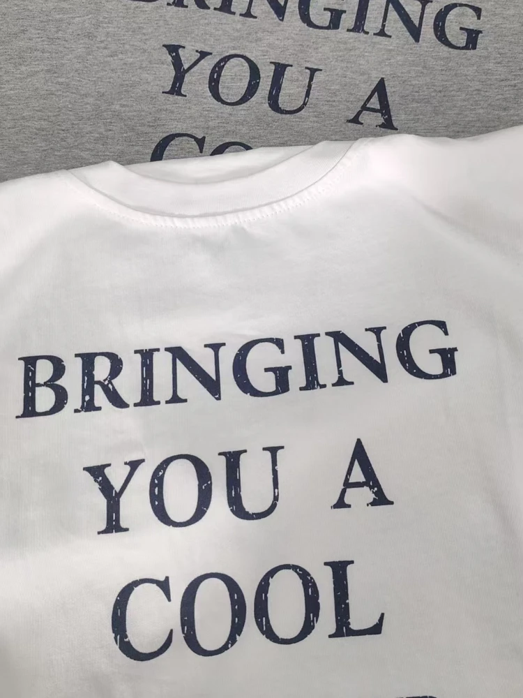 한국어 편지 인쇄 T 셔츠 O 넥 반팔 티 여성 여름 미국 루즈 캐주얼 하라주쿠 패션 오버 사이즈 탑 다목적