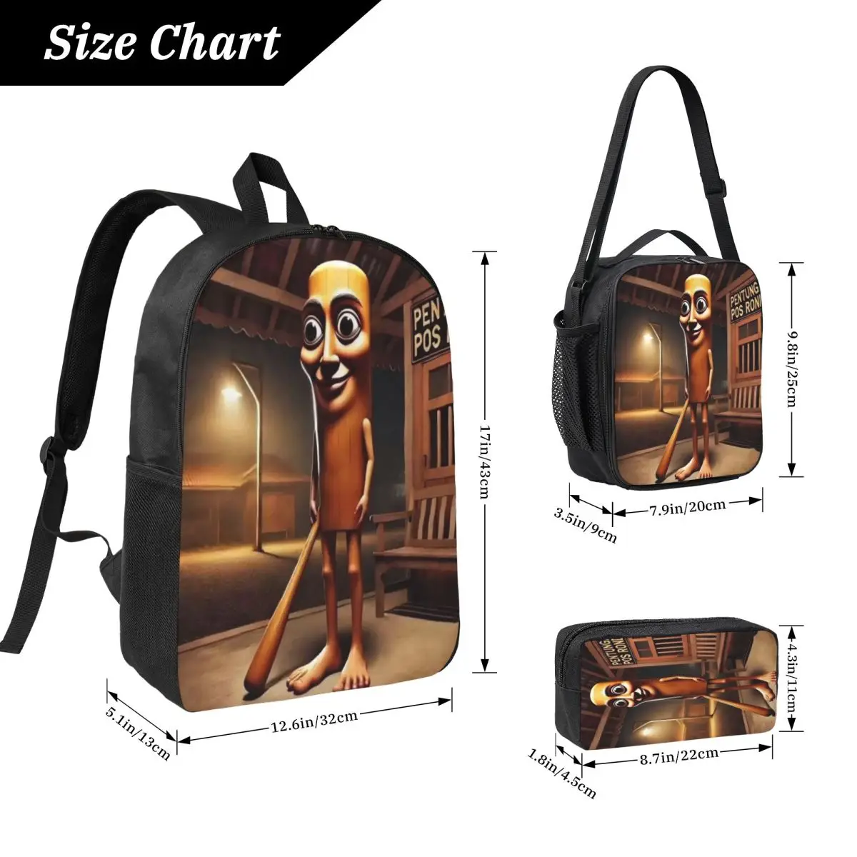 Italian Brainrot Tung Tung Sahur Kids Backpack Lunch Box Pen Bags for Boys Preschool Backpacks Kawaii Schoolbag Bookbag Set