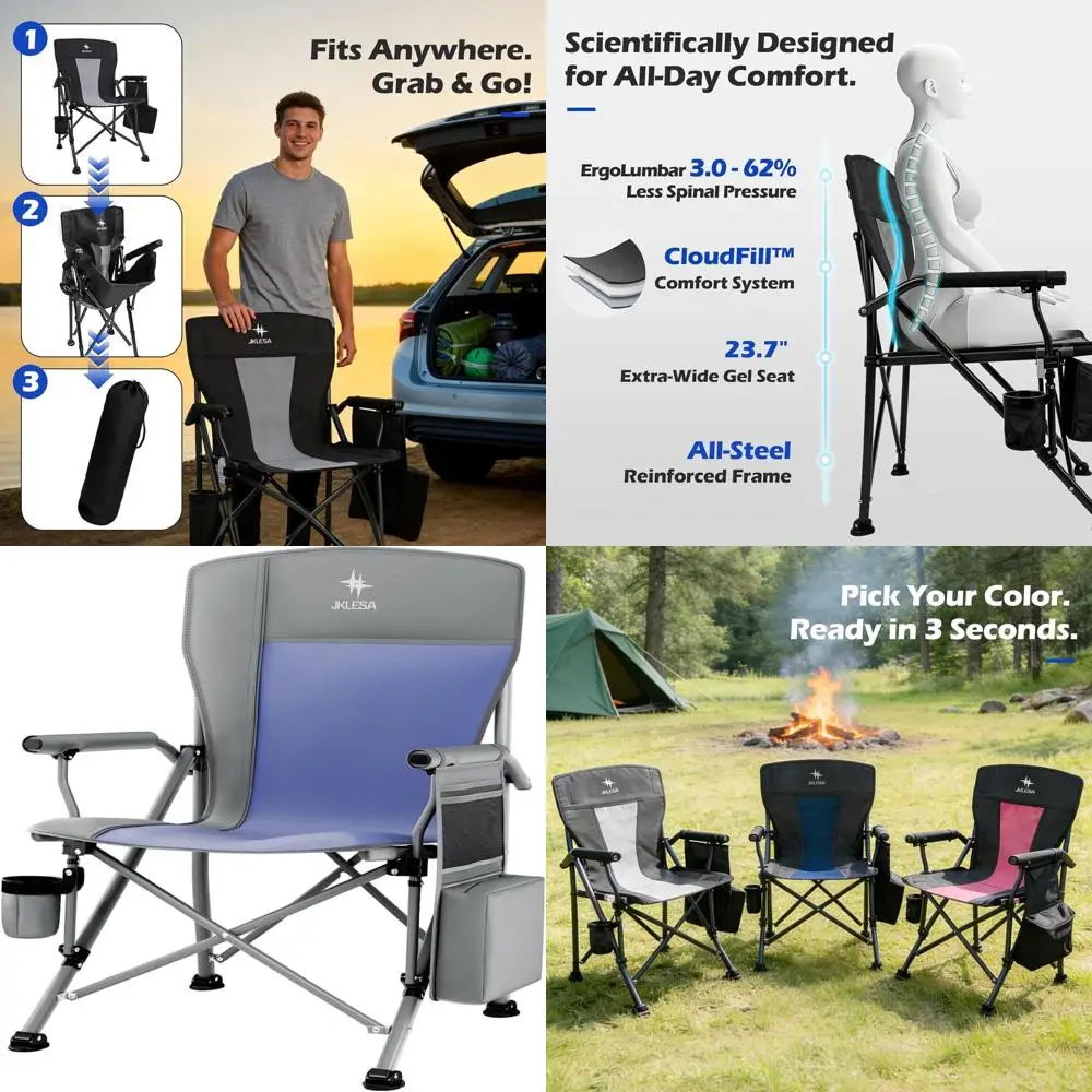 

Oversized 400lb Capacity Camping Chair, 23.7 Wide Seat, Heavy Duty 600D Fabric, Portable for Outdoors, Beach, Tailgates - Slate/