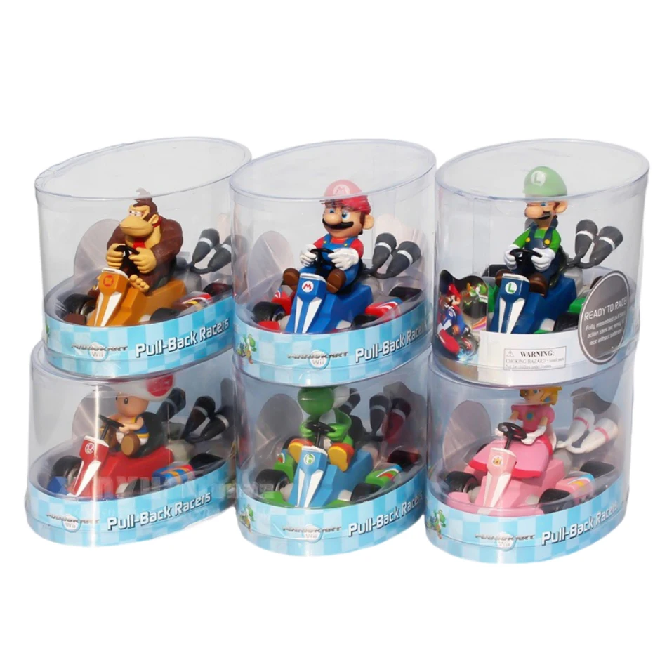 Styles Mario Pull Back Car Green Yoshi Donkey Kong Bowser Luigi Toad Princess Peach Figures Toys Anime Game Doll Gifts for Kid