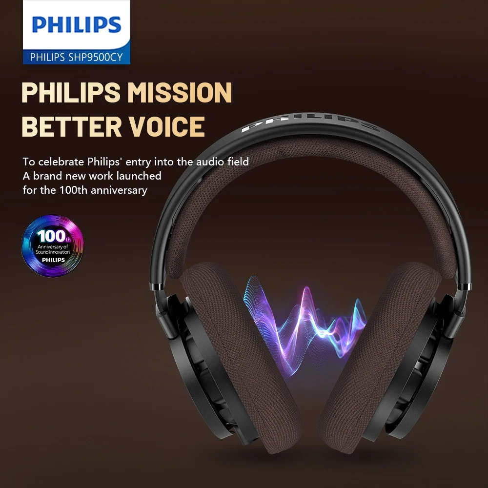 فيليبس SHP9500CY سماعة رأس سلكية مع كابل الصوت 6.3 مللي متر محول HiFi سماعة مراقبة احترافية 100th طبعة تذكارية