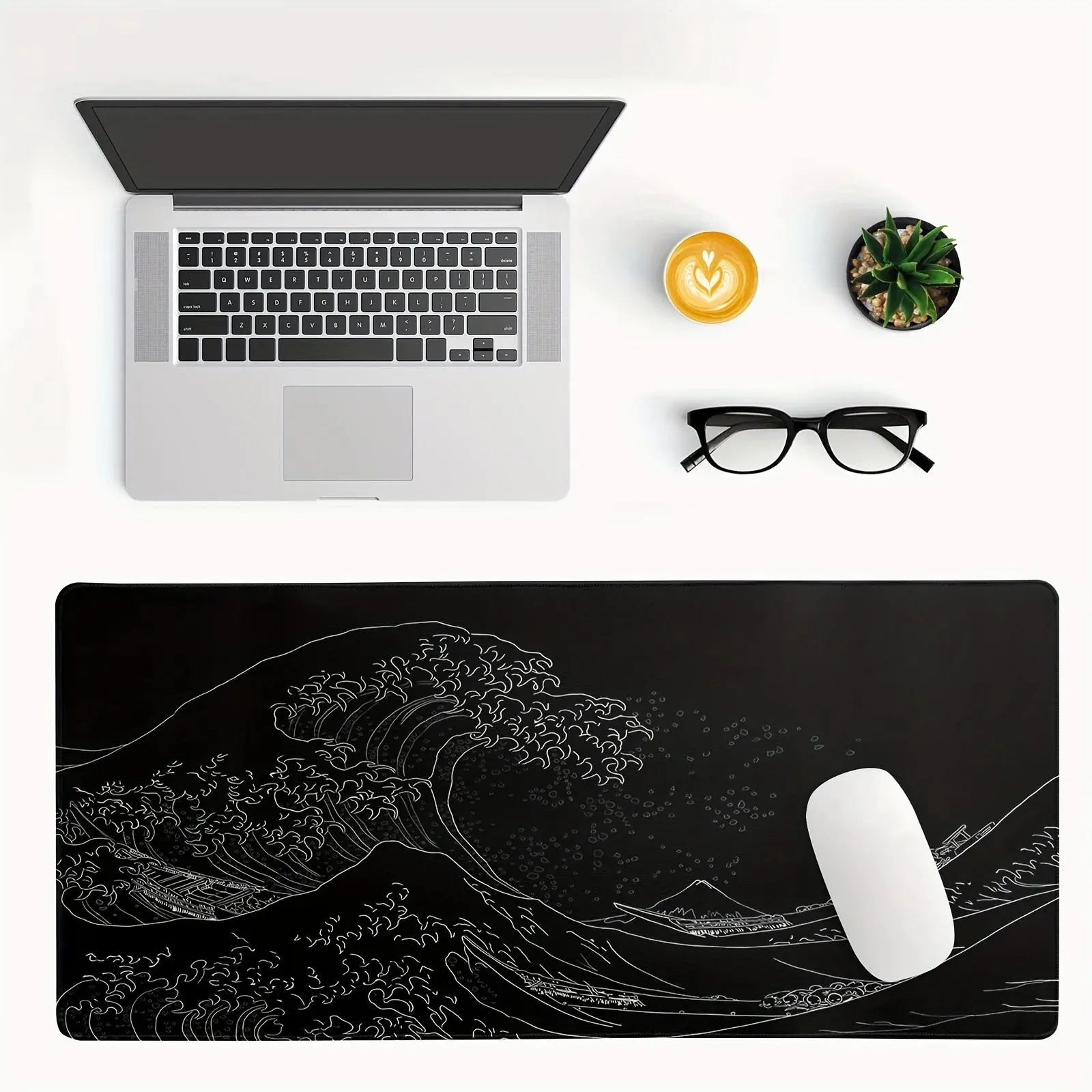 1Pcs Black Sea Wave Large Mouse Pad 600*300mm Extended Gaming Mouse Pad Desktop Pad With Stitched Non-Slip Rubber Base Keyboard